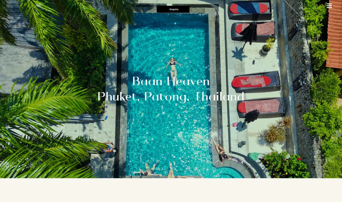 Baan Heaven Phuket website with premium villa accommodation and aerial pool photography