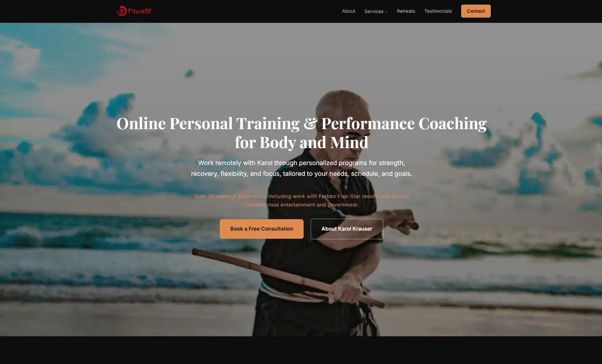 FitwellX website for online personal training and performance coaching by Karel Krauer