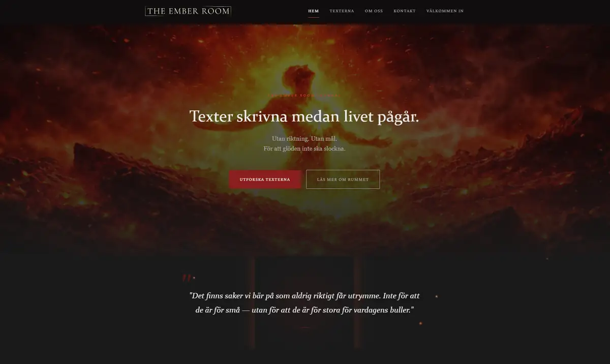 The Ember Room website with conceptual visual design for a Swedish copywriter